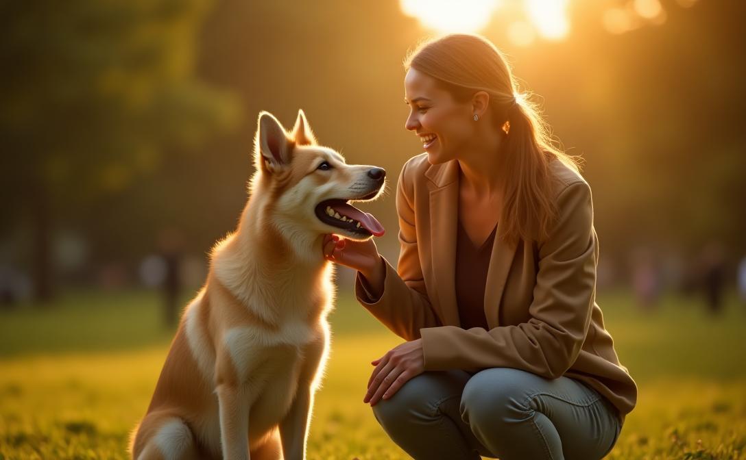 Éducateur canin et chien heureux dans un parc parisien